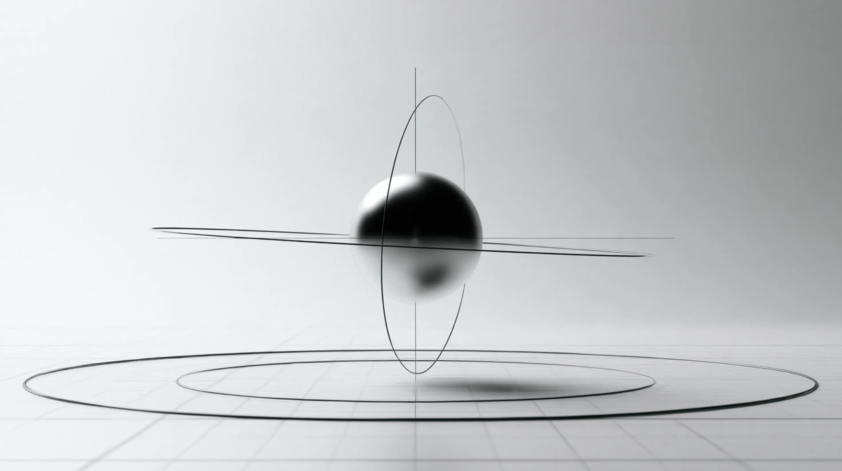 A dark sphere suspended inside intersecting orbital rings